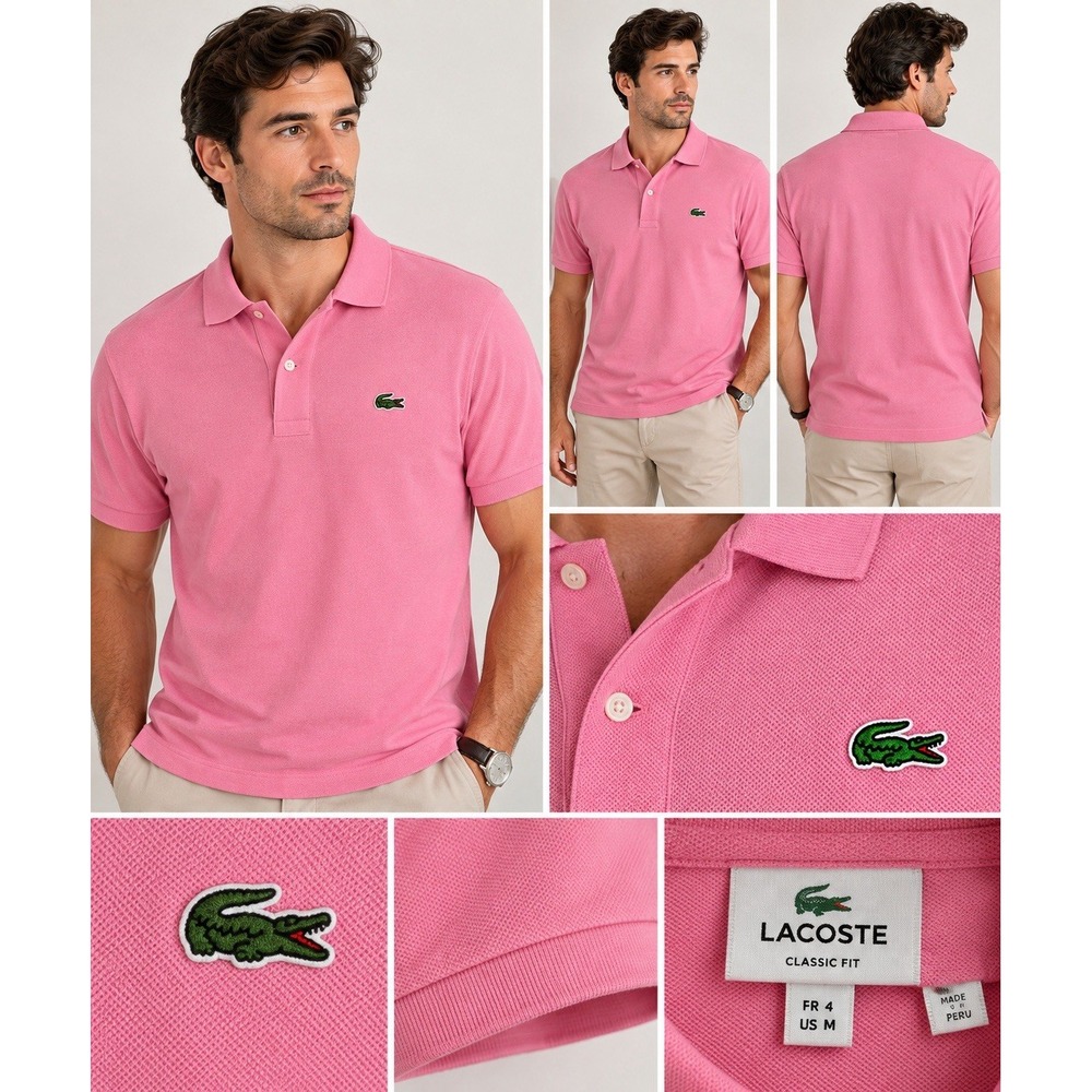 Lacoste Men's Classic Fit Pink Polo Shirt Size M Short Sleeve (9-b75)
